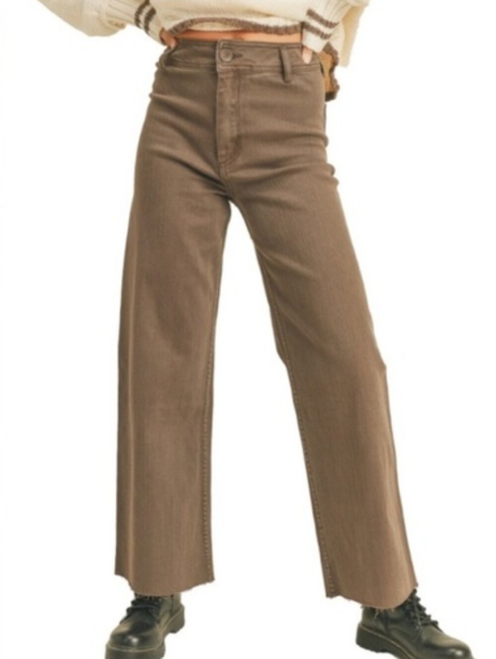 High-Rise Wide-Leg Jeans in Brown